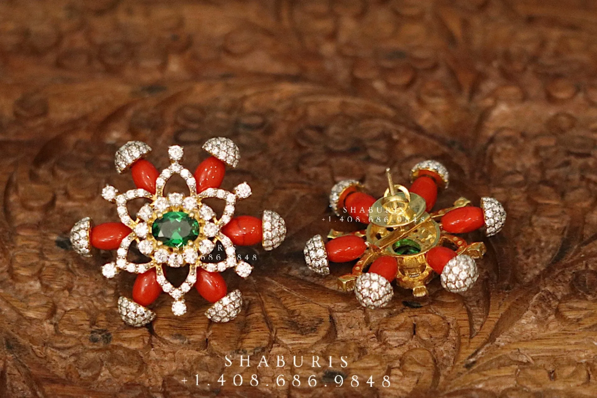 Coral studs coral earring coral jewelry pure Silver Jewelry Indian diamond jhumka diamond earrings south indian jewelry designs indian gift