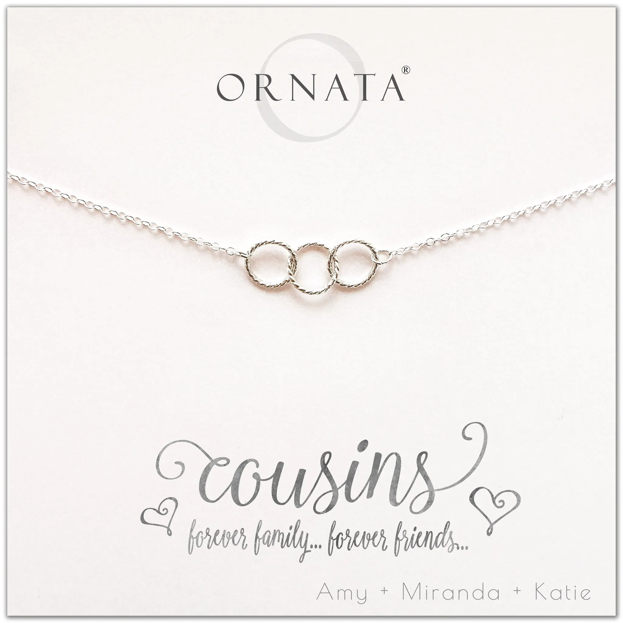 “Cousins” Sterling Silver Necklace on Personalized Jewelry Card