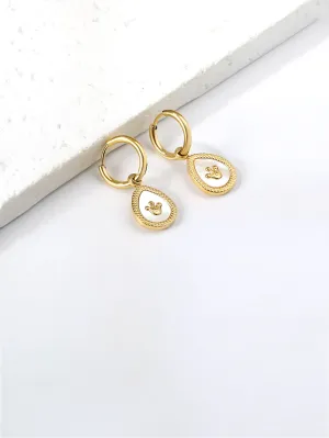 Crown Engraved Droplet Design Drop Earrings - FD ⚡