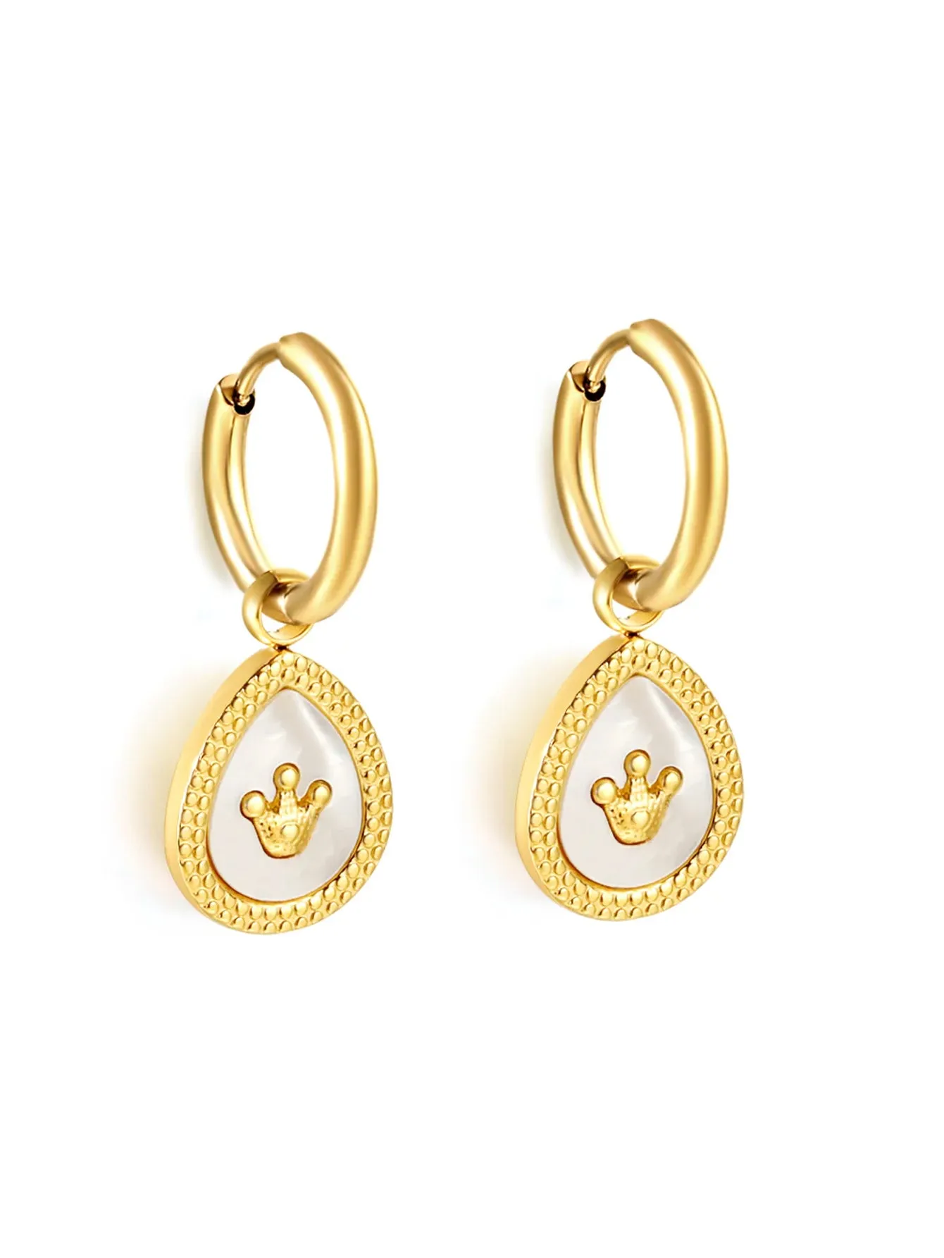 Crown Engraved Droplet Design Drop Earrings - FD ⚡