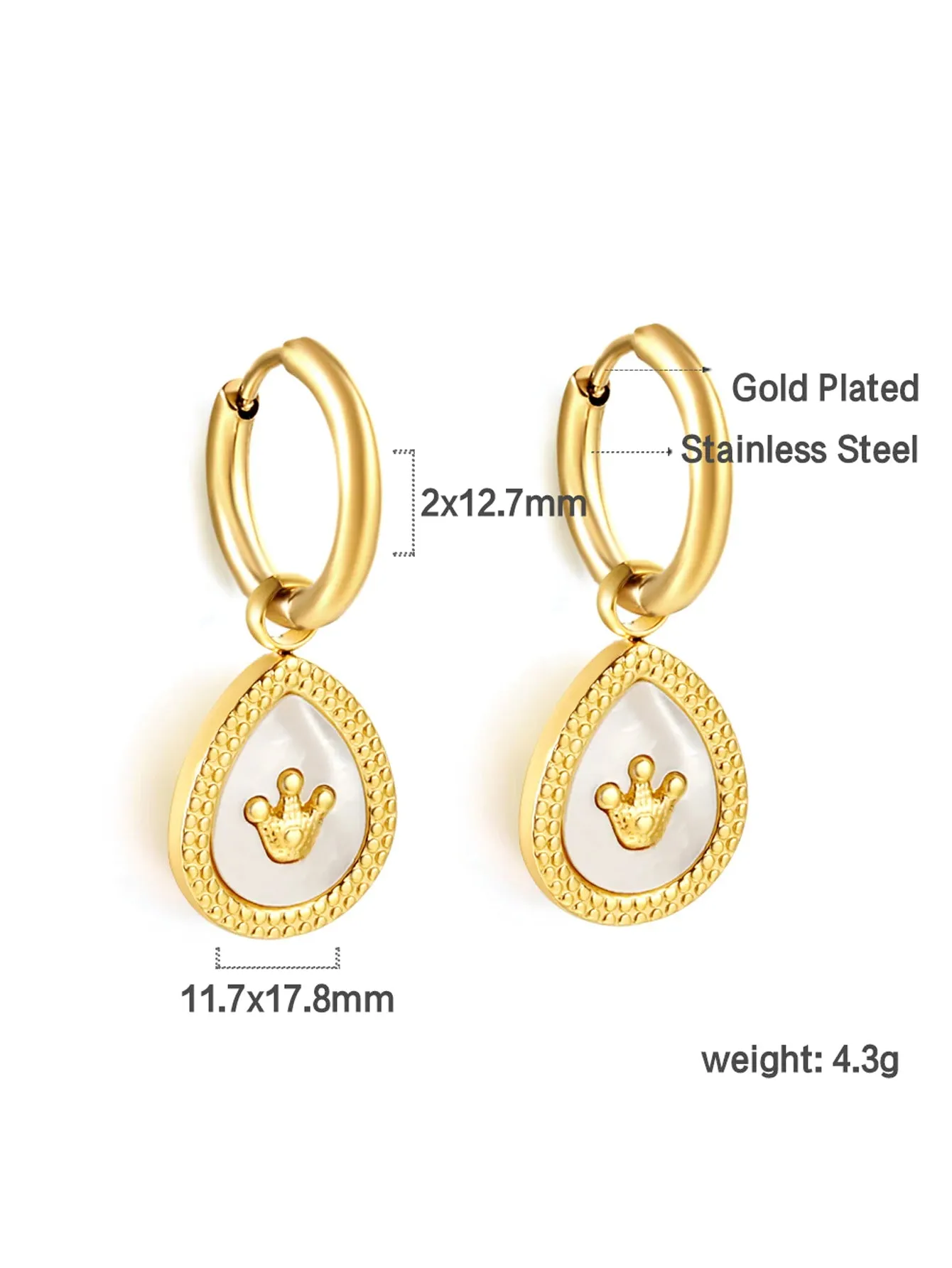 Crown Engraved Droplet Design Drop Earrings - FD ⚡