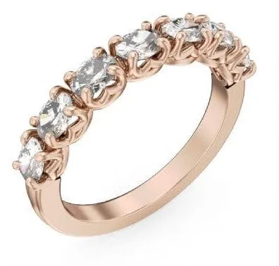 Crown Ring 14K Rose Gold 7 Oval Cut Diamond Band