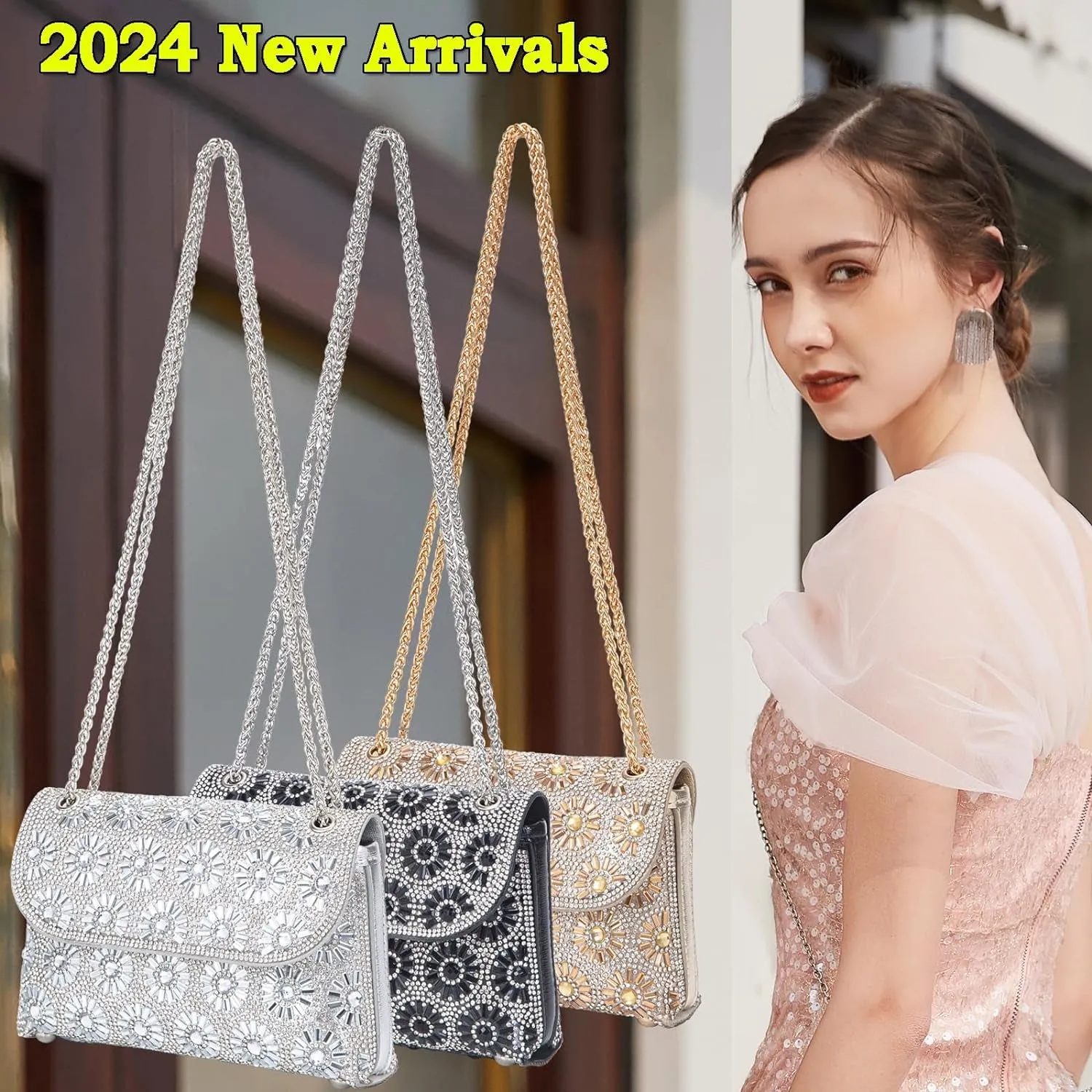 Crystals Crossbody Bag for Women, Rhinestone Evening Bag