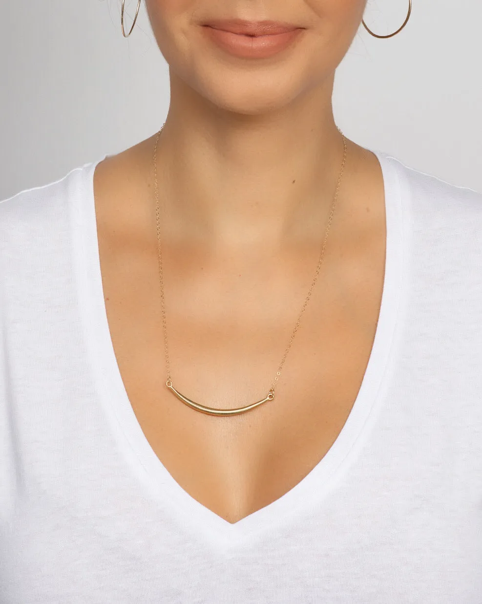 Curved Quill Necklace, Gold Filled