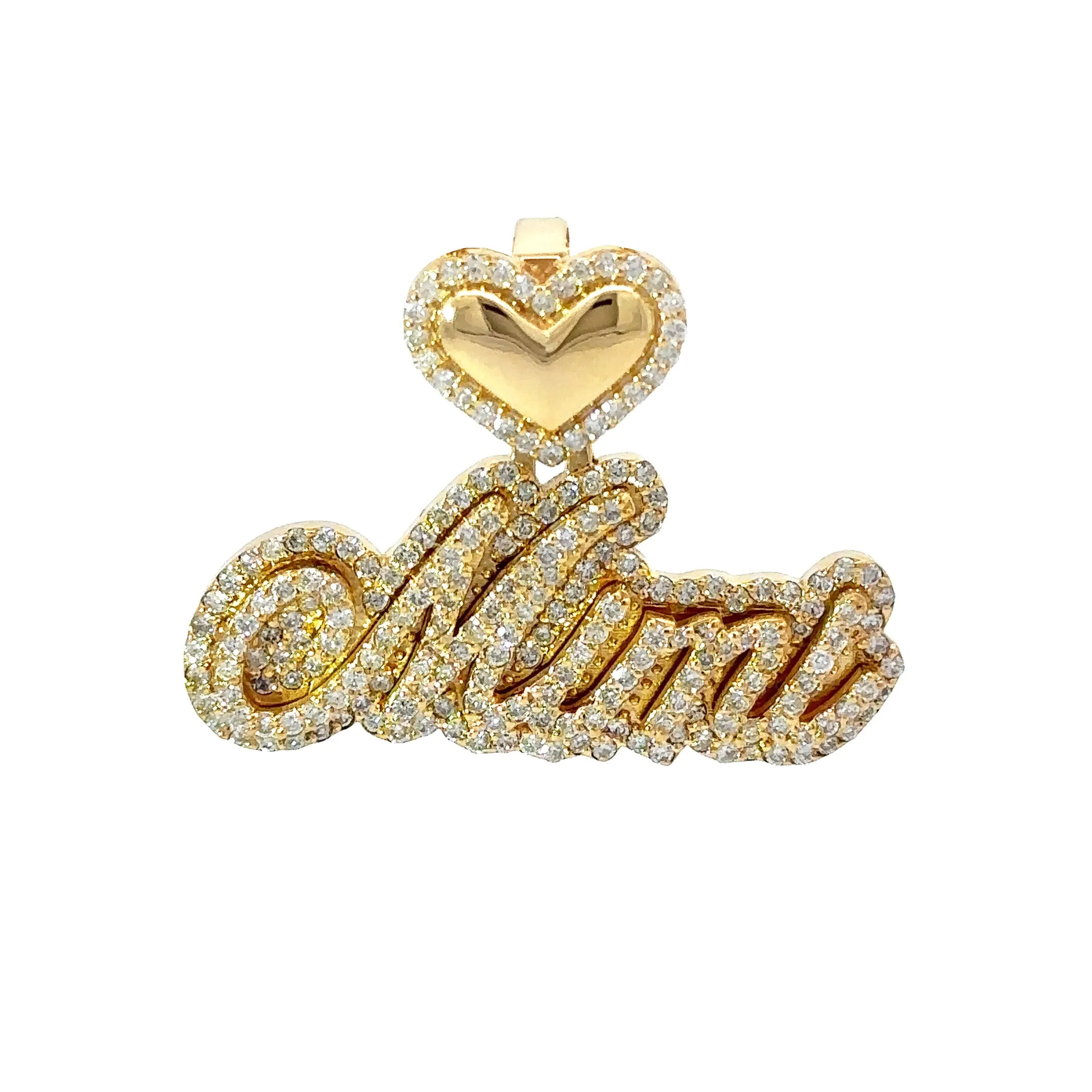 Custom Diamond Heart Outline & Cursive Personalized Name Pendant - "Mimi" Style