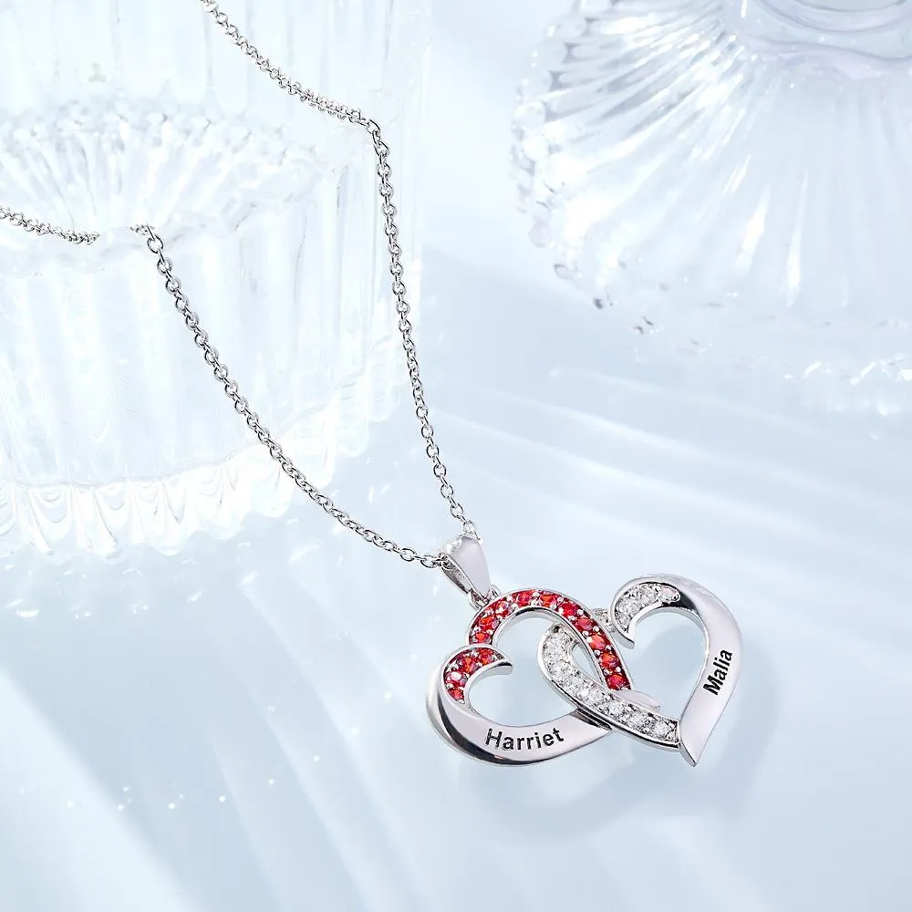 Custom Engraved Necklace Interlocked Heart Design Gifts