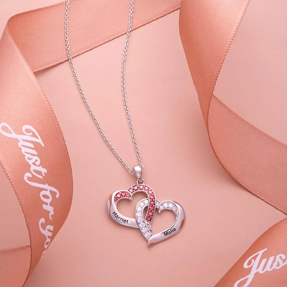 Custom Engraved Necklace Interlocked Heart Design Gifts