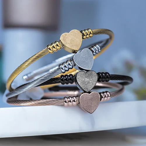 Custom Fingerprint Heart Bangle Bracelet Jewelry