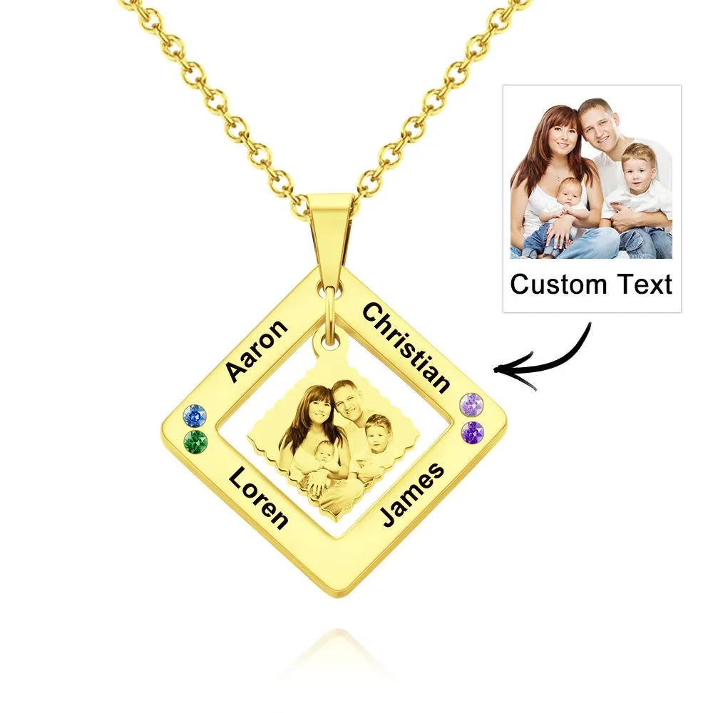 Custom Photo Engraved Necklace Square Multi-name Photo Necklace Gift for Women