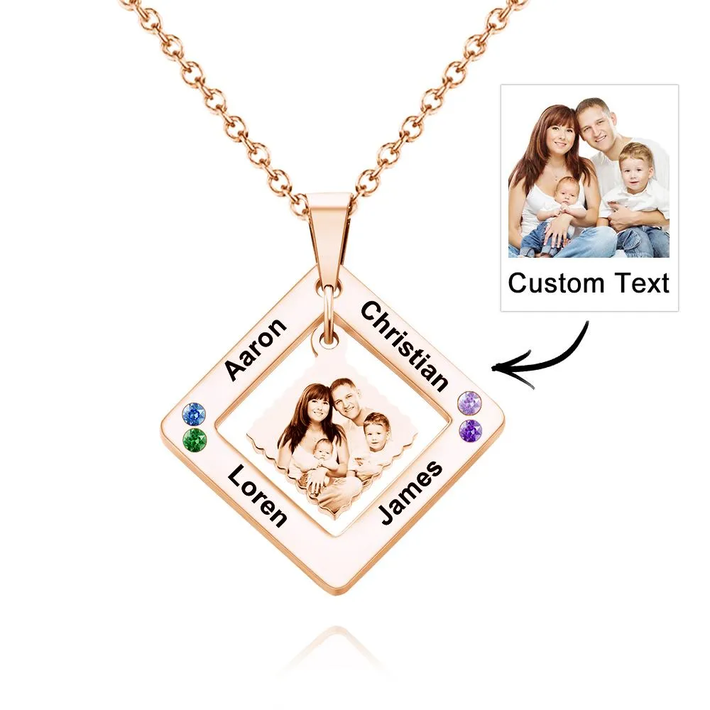 Custom Photo Engraved Necklace Square Multi-name Photo Necklace Gift for Women