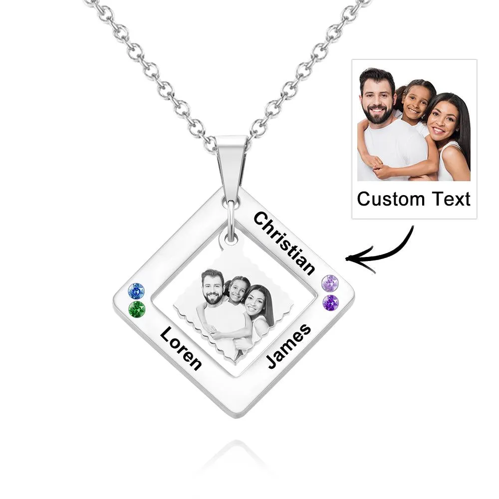 Custom Photo Engraved Necklace Square Multi-name Photo Necklace Gift for Women
