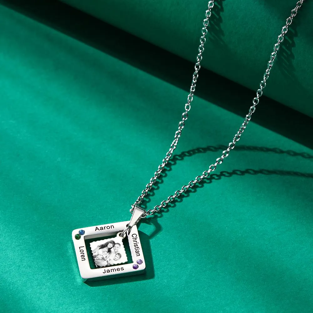 Custom Photo Engraved Necklace Square Multi-name Photo Necklace Gift for Women