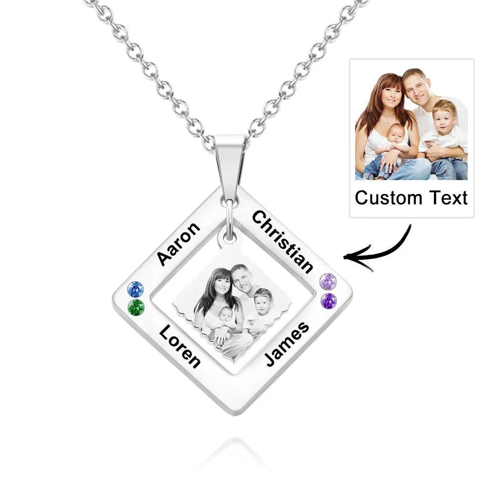 Custom Photo Engraved Necklace Square Multi-name Photo Necklace Gift for Women