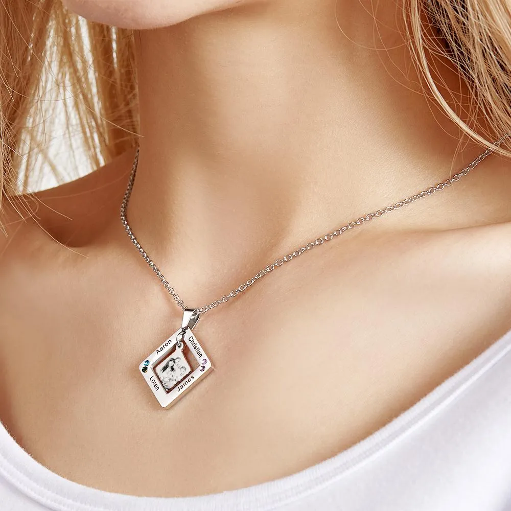 Custom Photo Engraved Necklace Square Multi-name Photo Necklace Gift for Women
