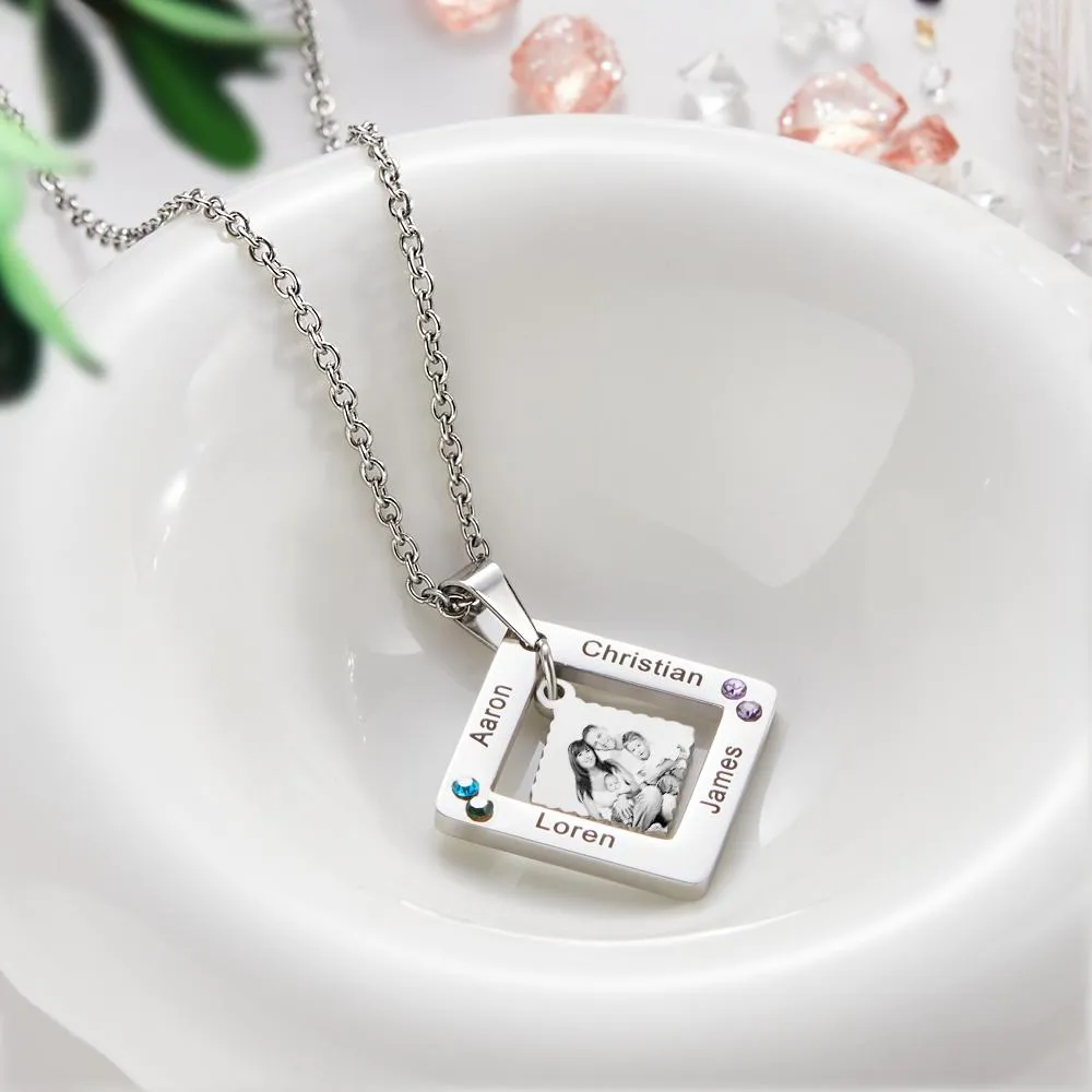 Custom Photo Engraved Necklace Square Multi-name Photo Necklace Gift for Women