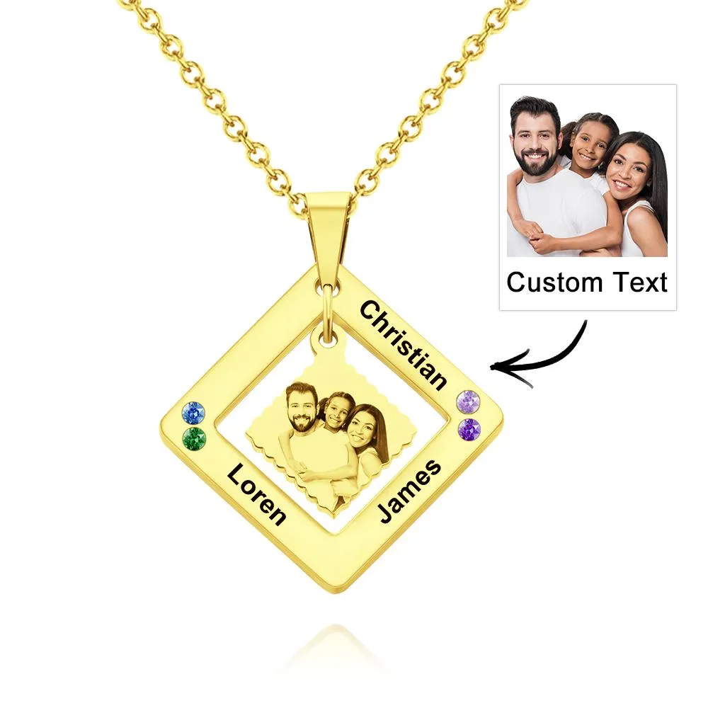 Custom Photo Engraved Necklace Square Multi-name Photo Necklace Gift for Women