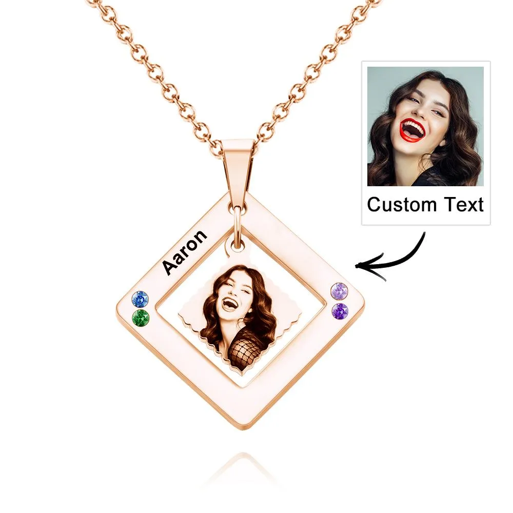 Custom Photo Engraved Necklace Square Multi-name Photo Necklace Gift for Women