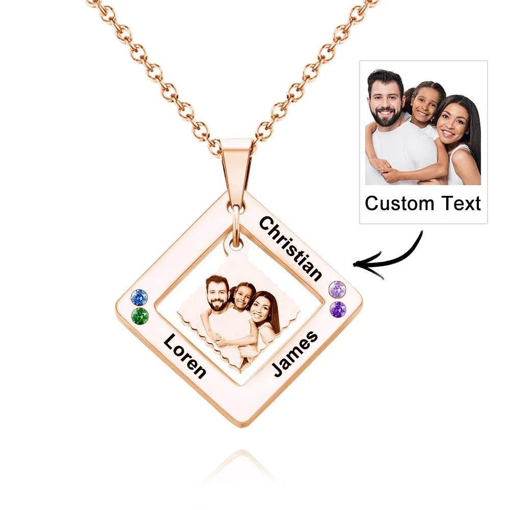 Custom Photo Engraved Necklace Square Multi-name Photo Necklace Gift for Women