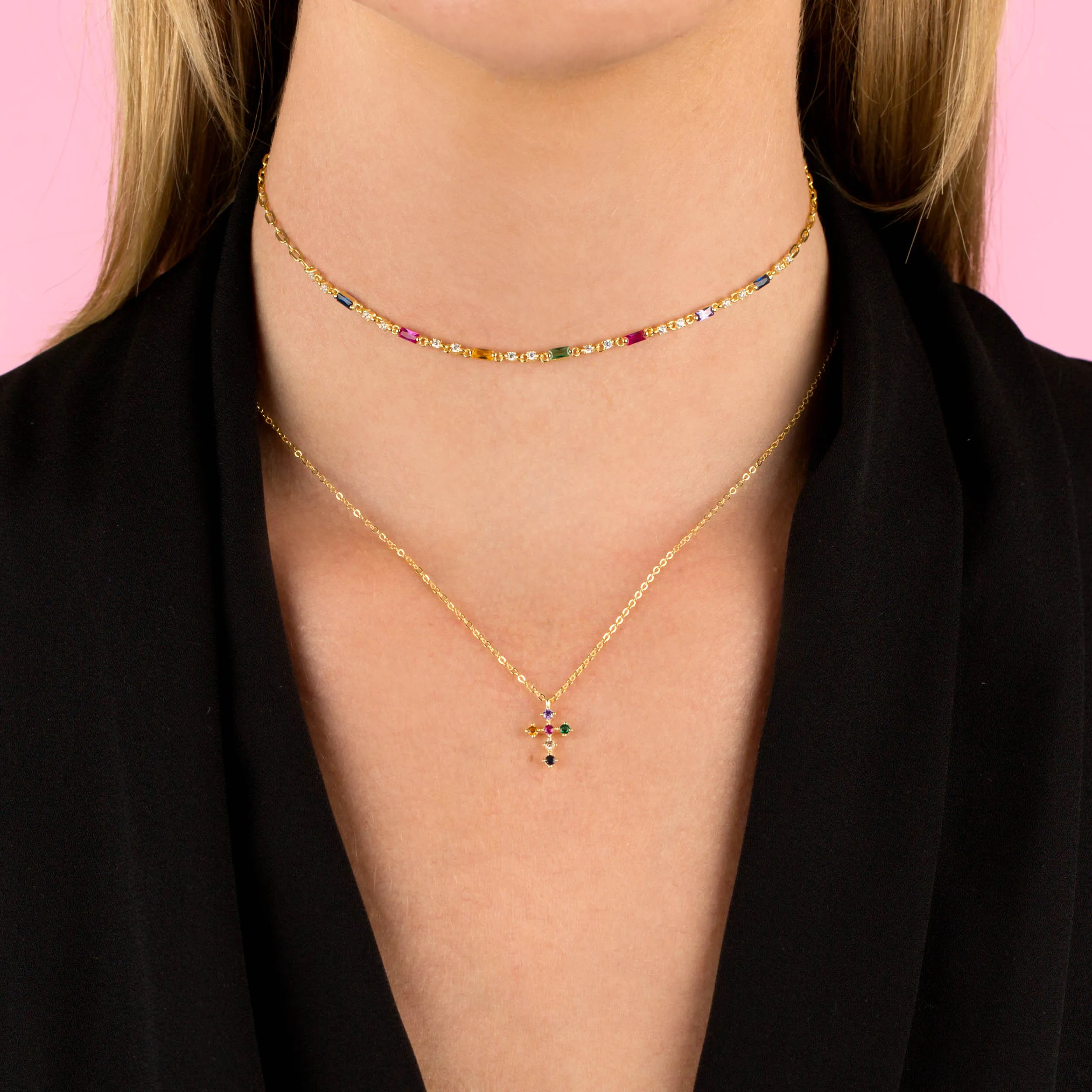 CZ Multi Color Baguette Choker