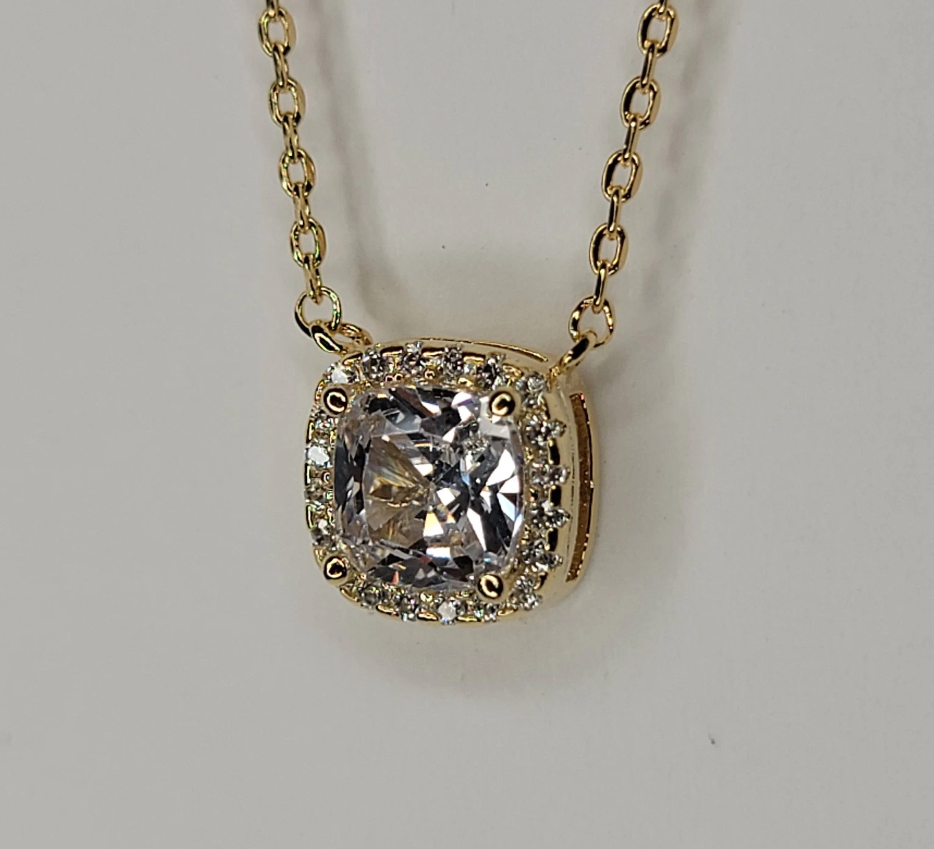 CZ Square Stone Necklace in Gold