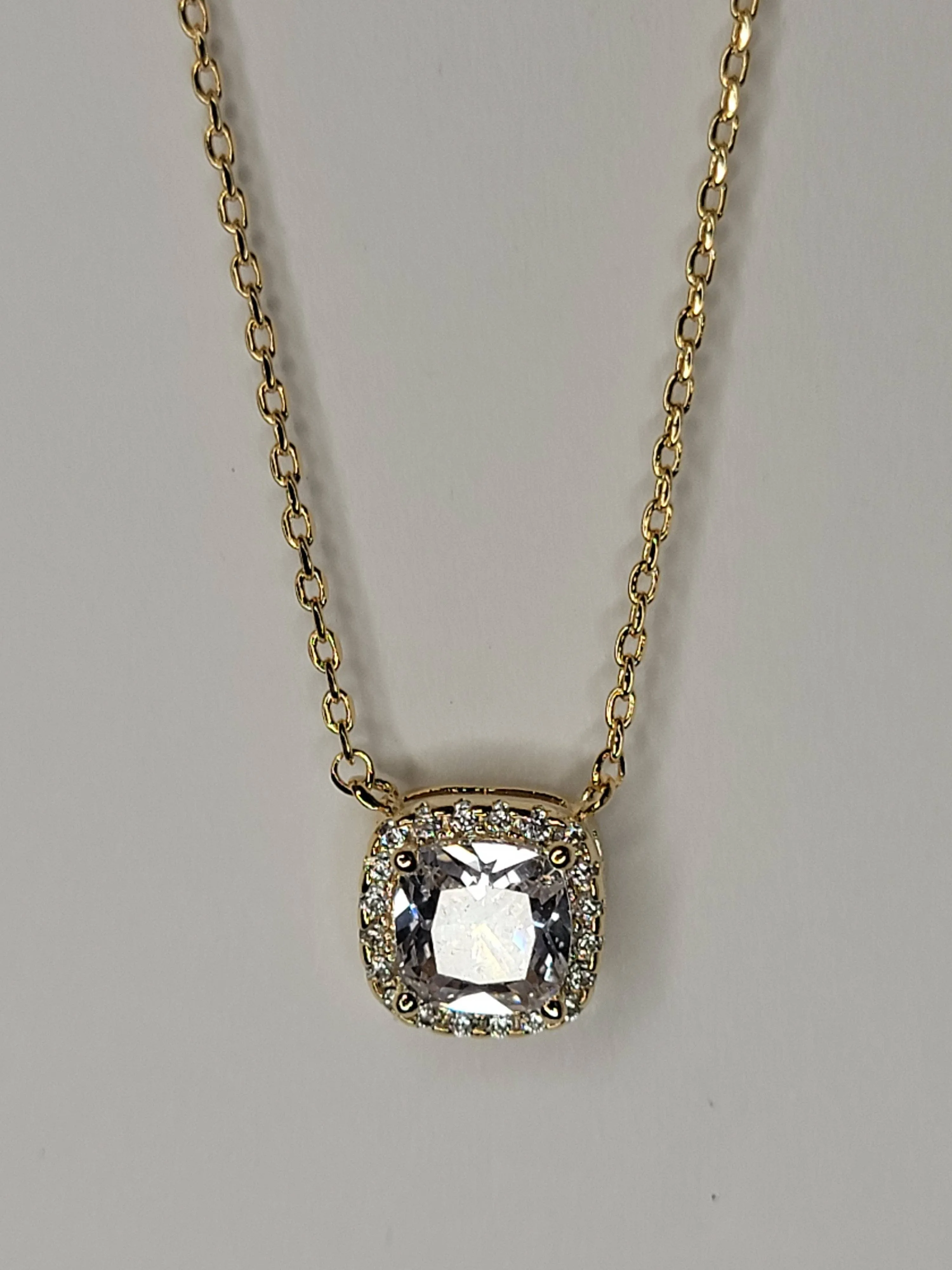 CZ Square Stone Necklace in Gold