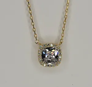 CZ Square Stone Necklace in Gold