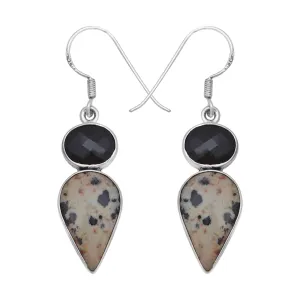 Dalmatian & Black Onyx Silver Earrings