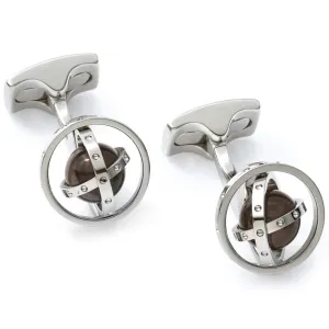 Deakin and Francis Fundamentals Mechanicals Gyro Spinning Gimbal with Quartz Cufflinks, White Rhodium