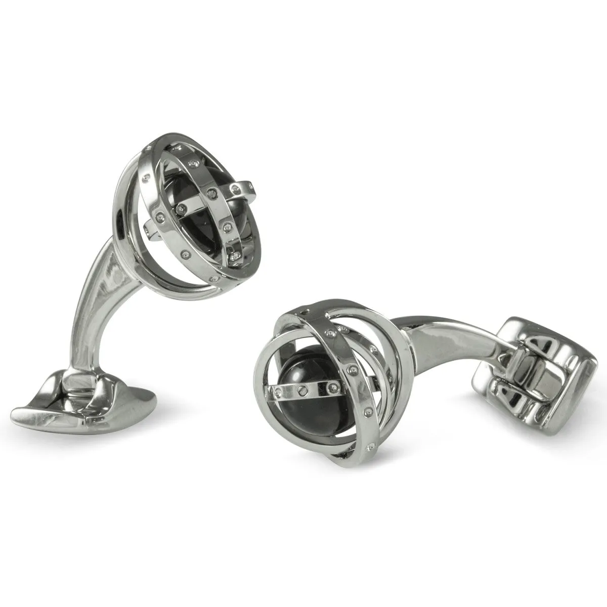 Deakin and Francis Fundamentals Mechanicals Gyro Spinning Gimbal with Quartz Cufflinks, White Rhodium