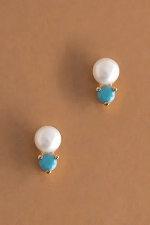 December Pearl Turquoise Stud Earrings