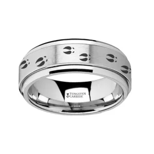 Deer Tracks Engraved Spinning Tungsten Wedding Band for Men with Step Edges - 8MM