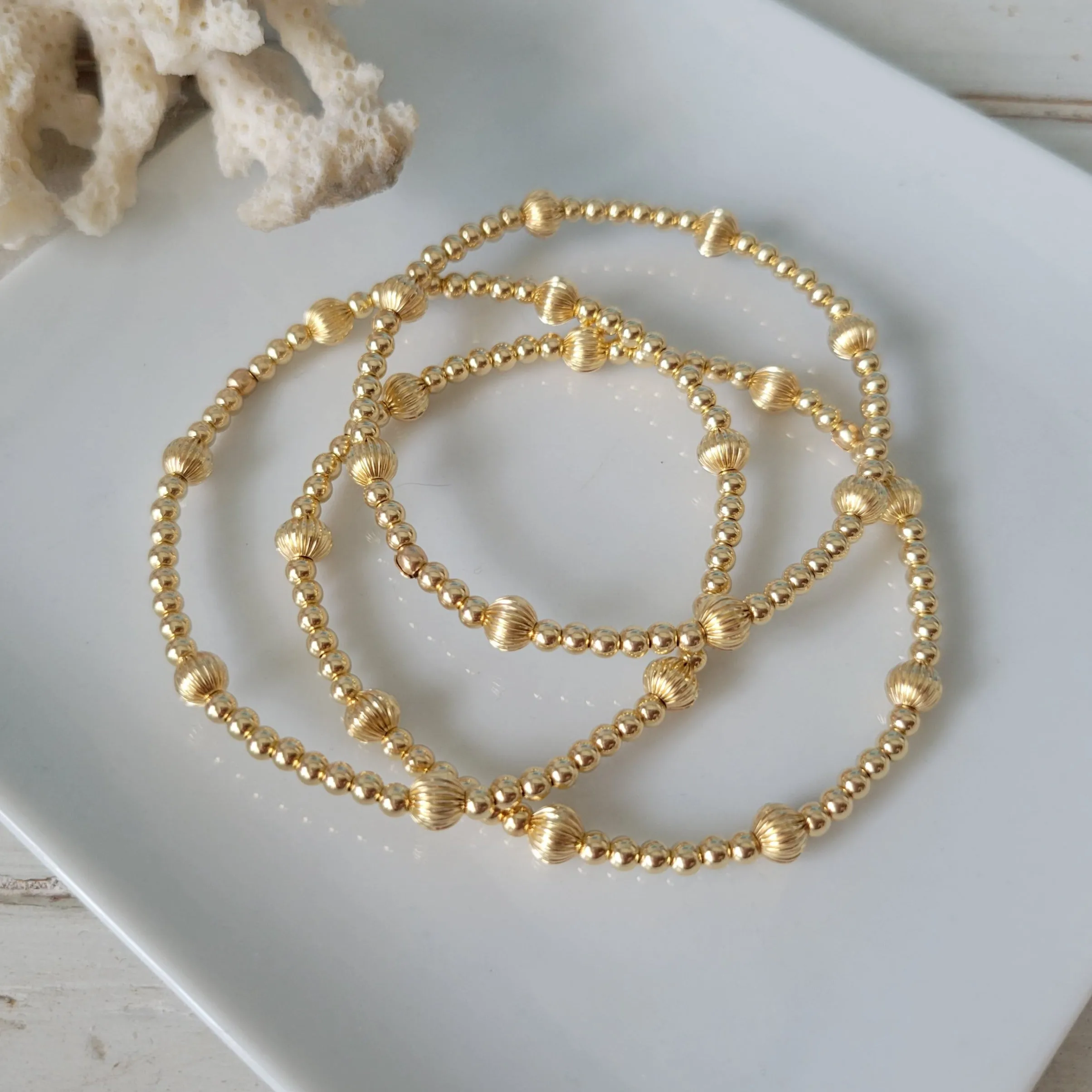 Designer Gold Beaded Layering Bracelet - 2.5mm or 3mm with 5mm Design Beads