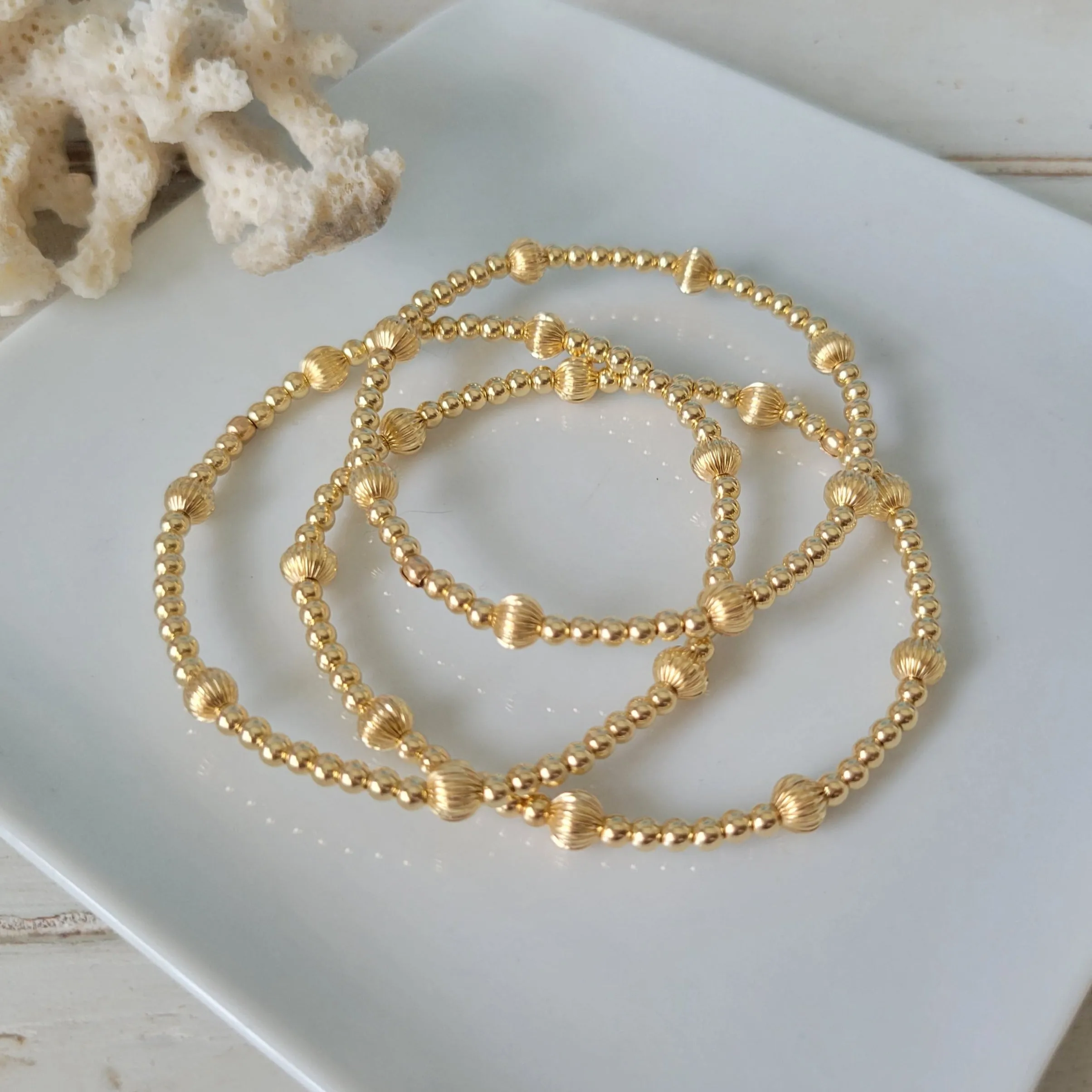 Designer Gold Beaded Layering Bracelet - 2.5mm or 3mm with 5mm Design Beads