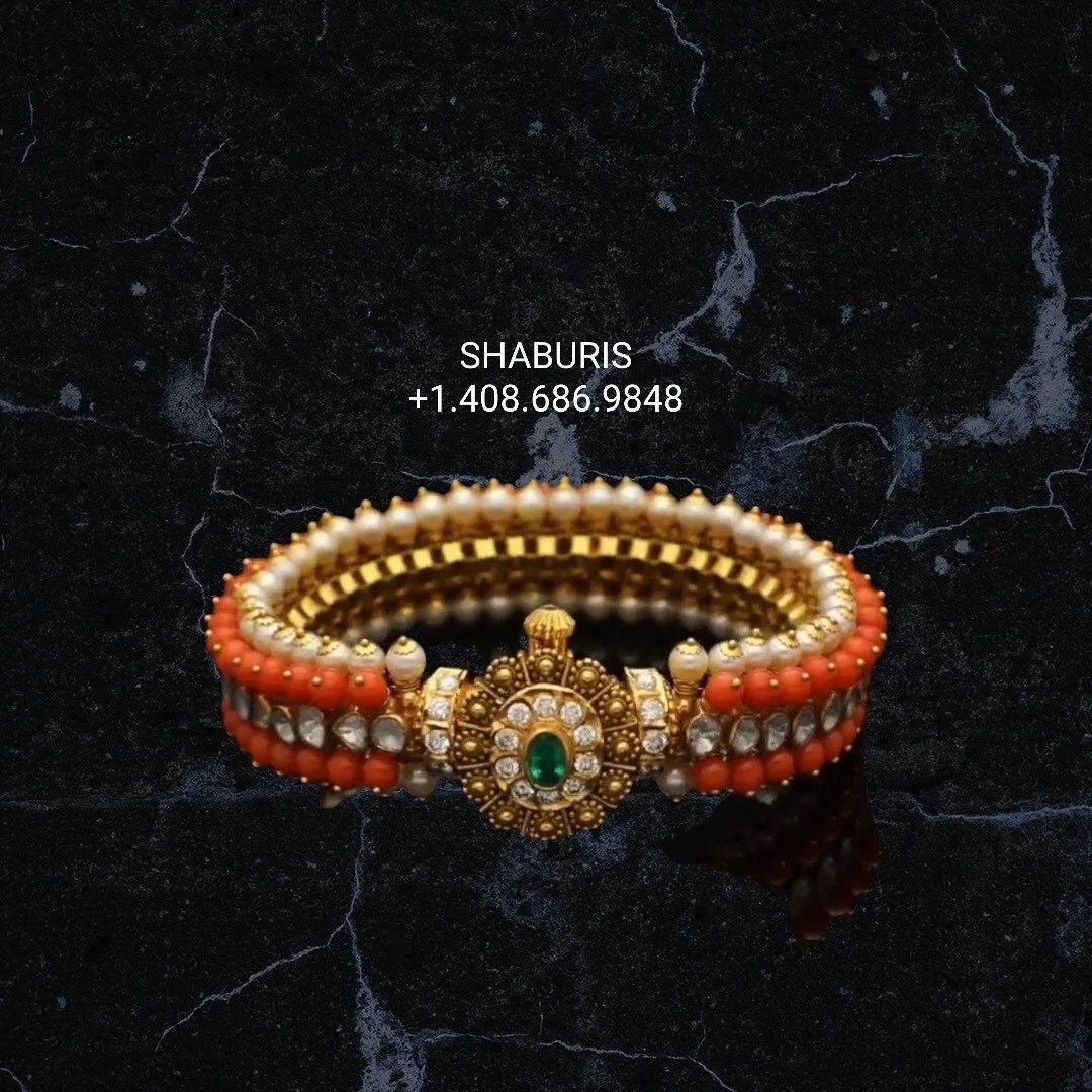 Diamond bangle,Pure Silver Jewelry Indian ,coral bangles,Indian bangles,Indian Bridal,Indian Wedding Jewelry-SHABURIS jewelry