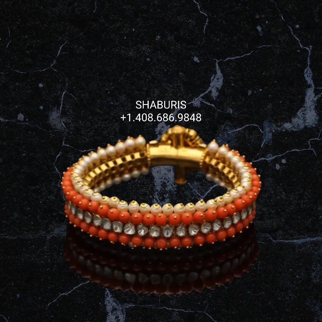 Diamond bangle,Pure Silver Jewelry Indian ,coral bangles,Indian bangles,Indian Bridal,Indian Wedding Jewelry-SHABURIS jewelry