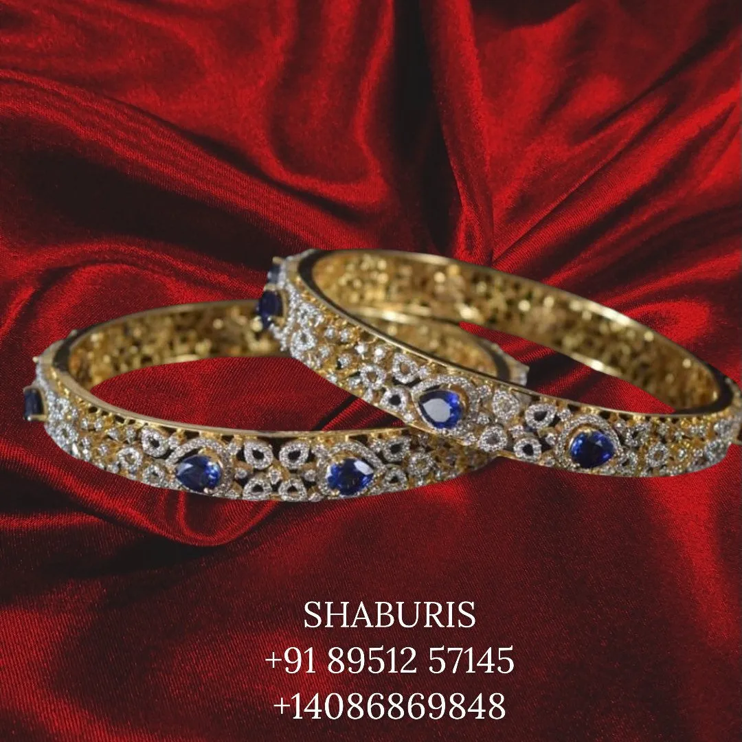Diamond bangles designer silver jewelry,gold jewelry ,south indian gold jewelry designs blue saphire bangles indian bangles - SHABURIS