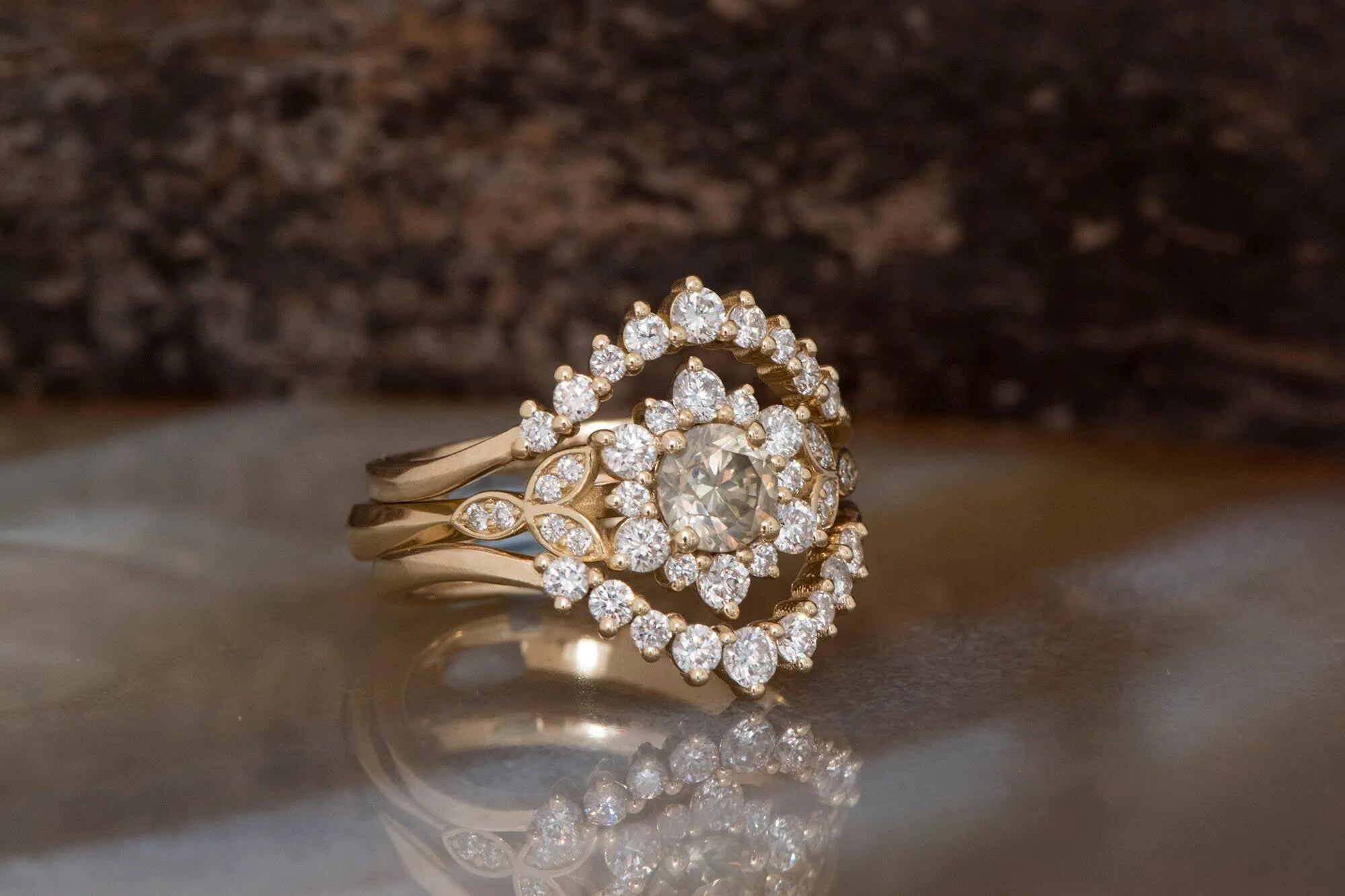 Diamond Bridal Set, Flower Engagement Ring Diamond, Multi Diamond Engagement Ring, Art Deco Diamond Jewelry, Flower Engagement Ring Set