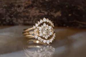 Diamond Bridal Set, Flower Engagement Ring Diamond, Multi Diamond Engagement Ring, Art Deco Diamond Jewelry, Flower Engagement Ring Set