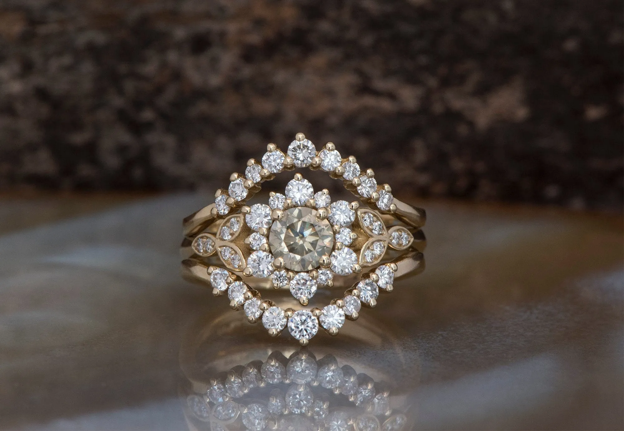 Diamond Bridal Set, Flower Engagement Ring Diamond, Multi Diamond Engagement Ring, Art Deco Diamond Jewelry, Flower Engagement Ring Set