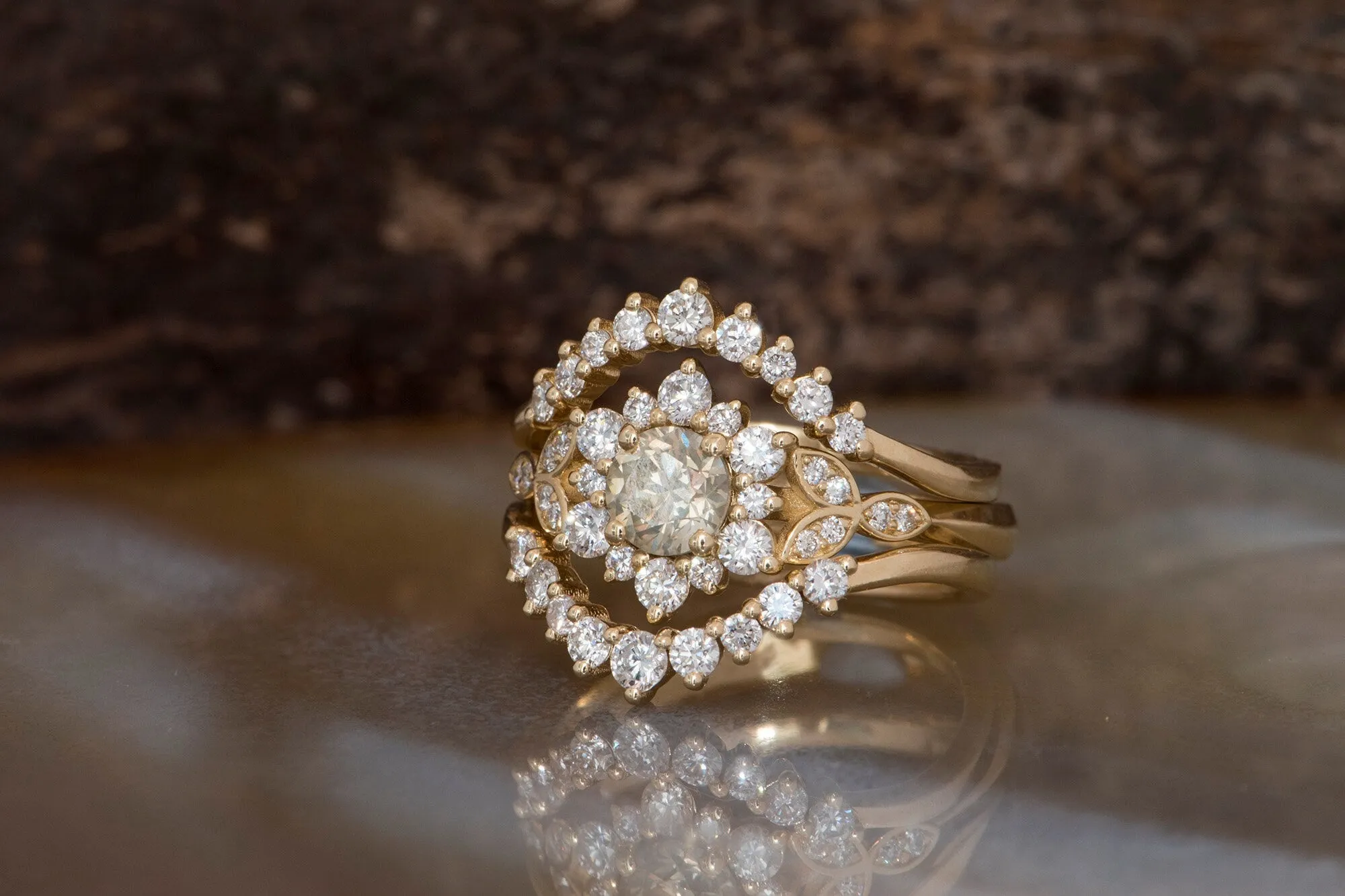 Diamond Bridal Set, Flower Engagement Ring Diamond, Multi Diamond Engagement Ring, Art Deco Diamond Jewelry, Flower Engagement Ring Set