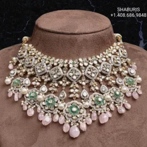 Diamond choker bead jewelry gemstone jewelry polki diamond emerald necklace pure silver jewelry south indian gold jewelry sets -SHABURIS