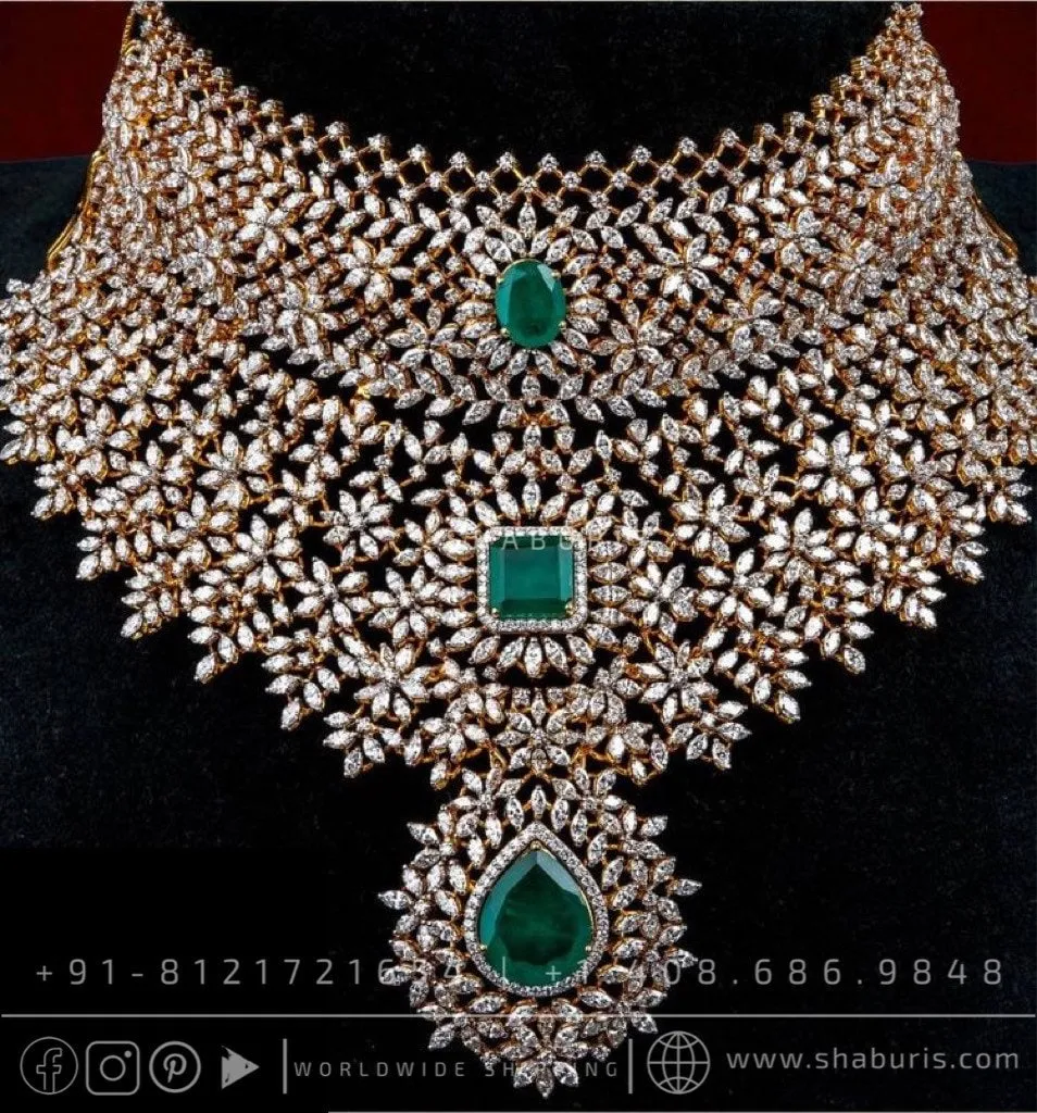 Diamond choker Diamond Earrings pure silver jewelry indian wedding Jewelry indian bridal jewelry cocktail jewelry 925 silver jewelr-SHABURIS