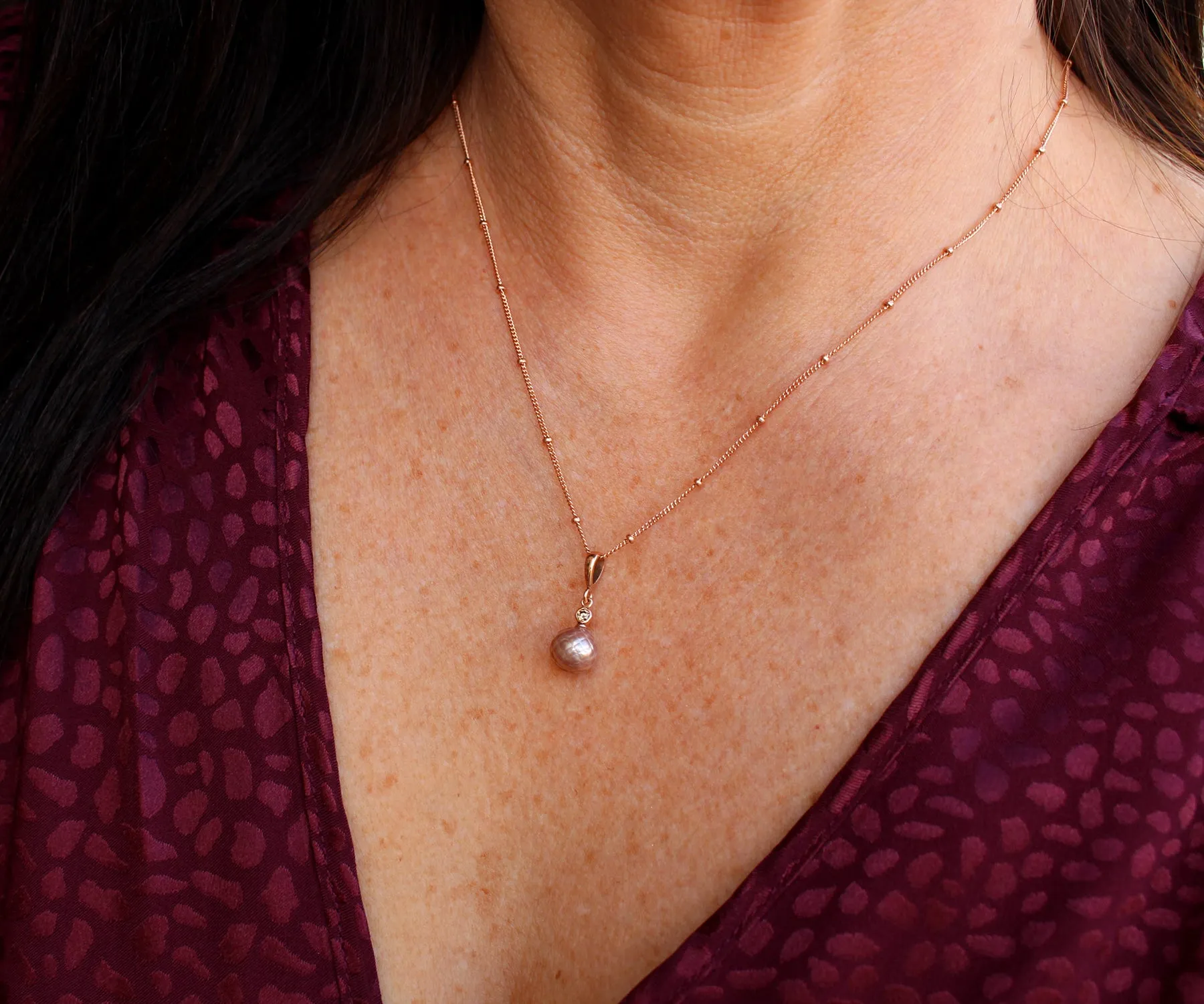 Diamond Cut Rose Pearl Diamond Necklace