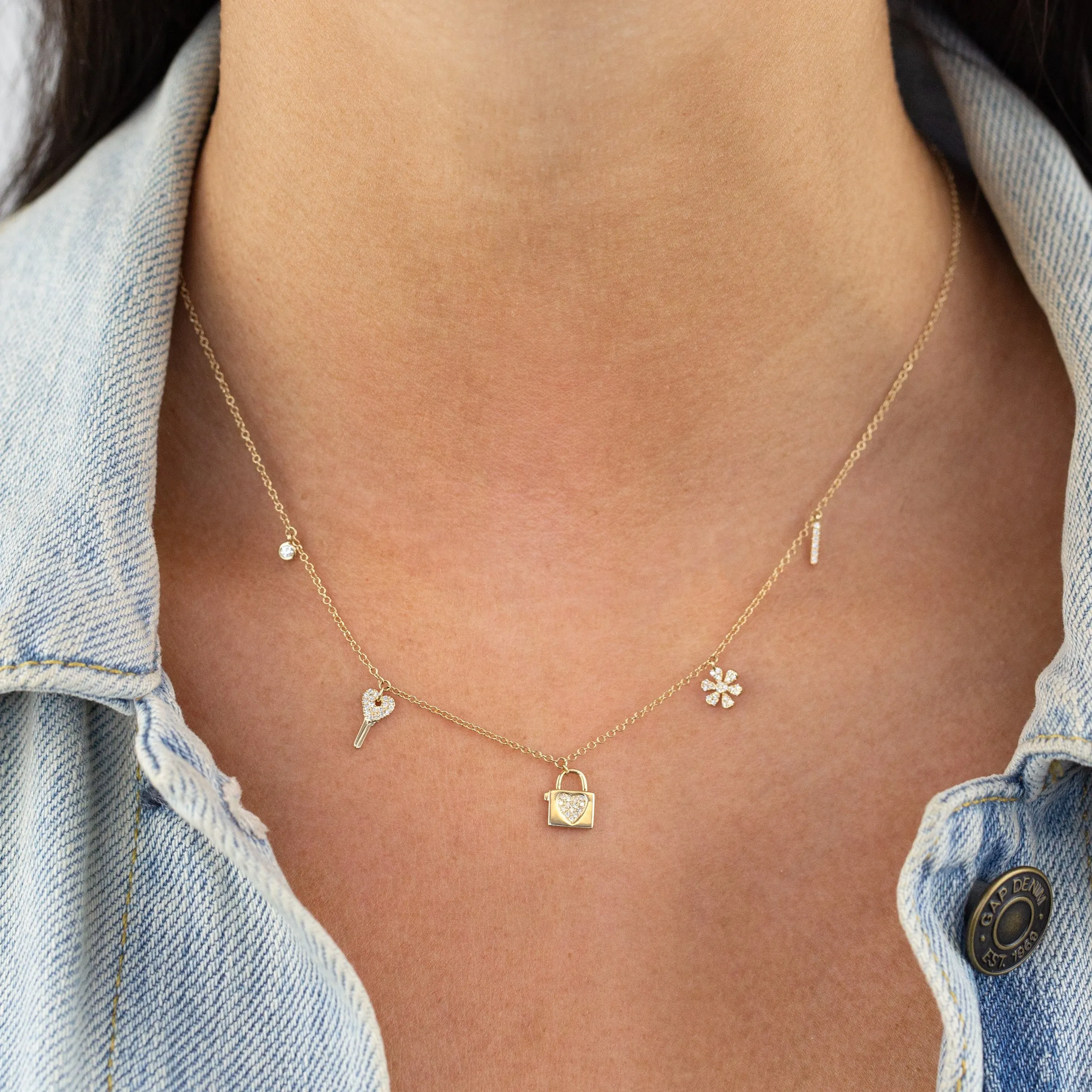 Diamond Dangling Charms Necklace 14K
