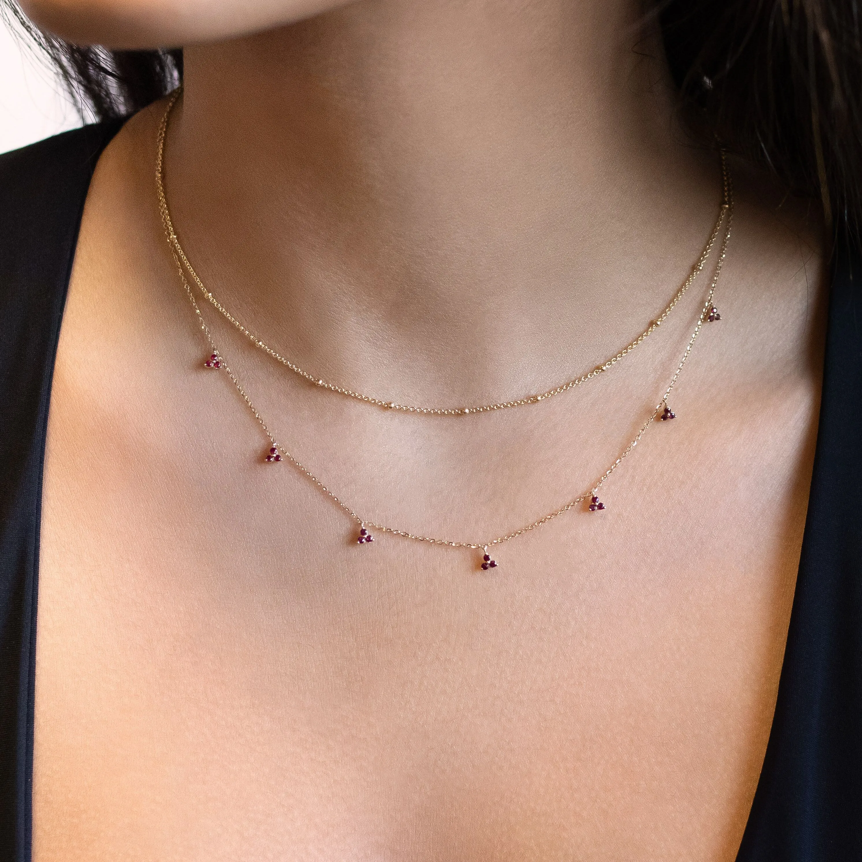 Diamond Dangling Hearts Necklace 14K