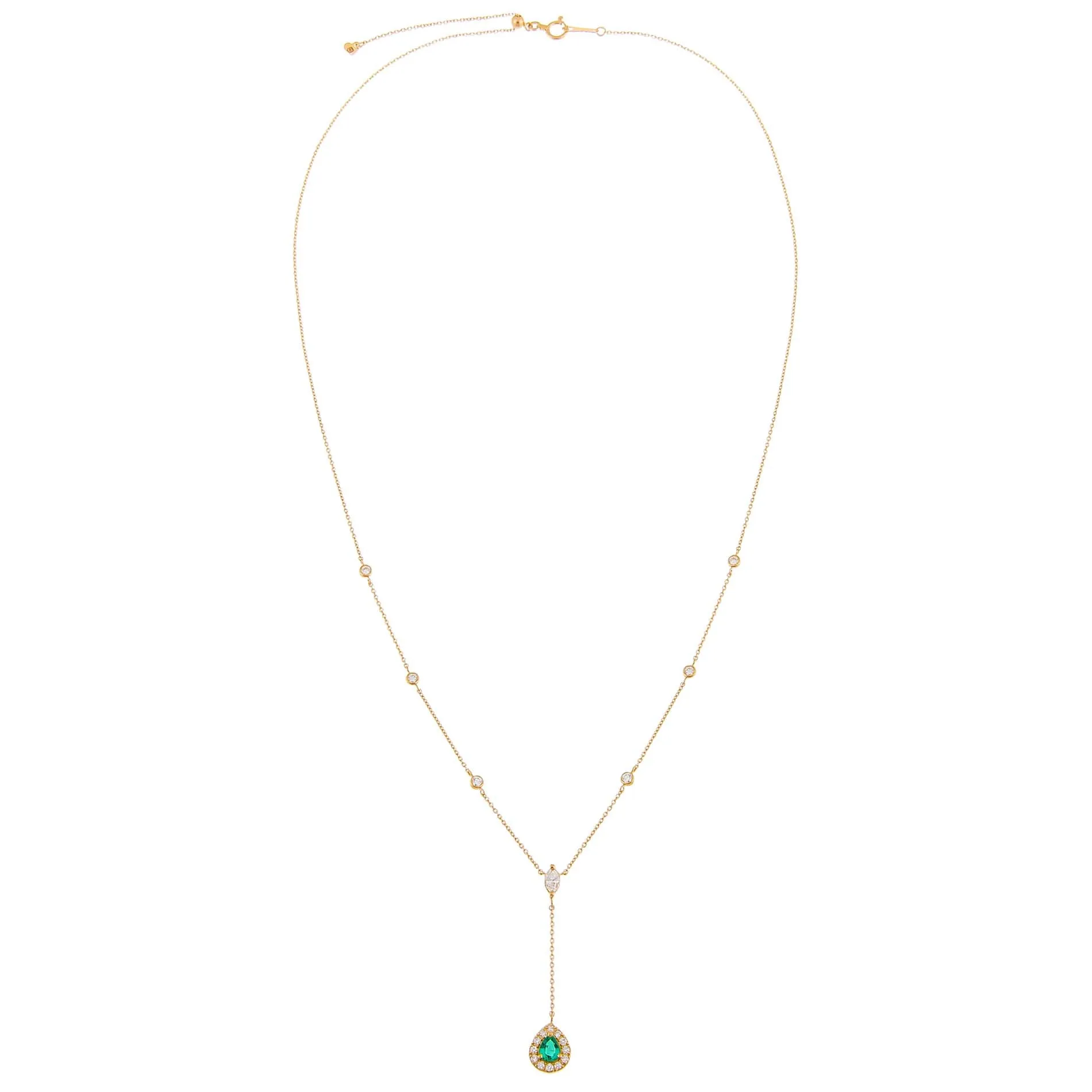 Diamond Emerald Teardrop X Bezel Lariat 14K