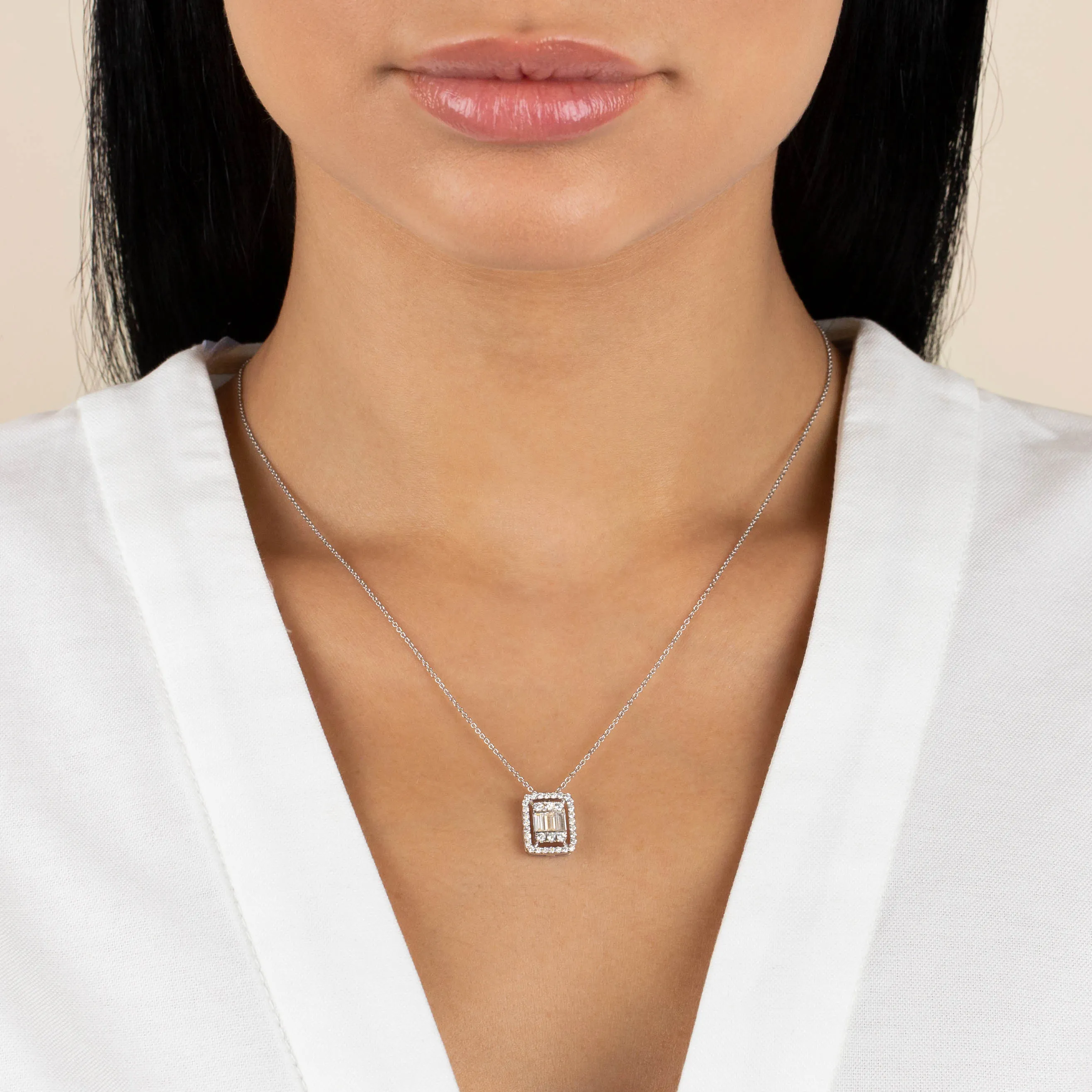 Diamond Illusion Baguette Necklace 14K