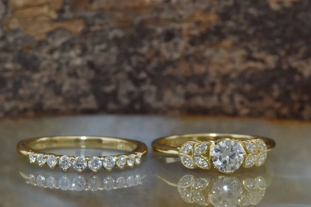 Diamond Leaf wedding set -Art deco wedding set yellow Gold Ring -Promise ring-Leaf rings set-Engagement set