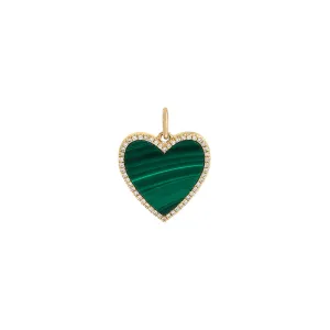 Diamond Malachite Heart Necklace Charm 14K