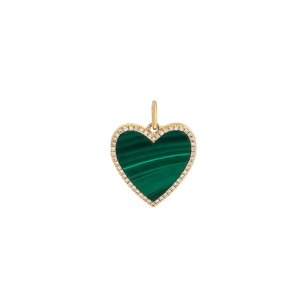 Diamond Malachite Heart Necklace Charm 14K